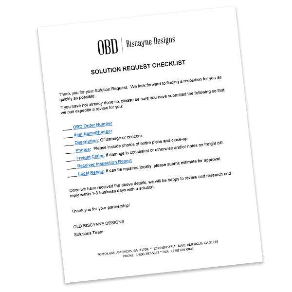 Solutions Request Checklist